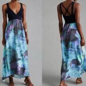 Anthropologie Knit Twofer Midi Dress Thea Sleeveless Maxi Navy Purple Womens S